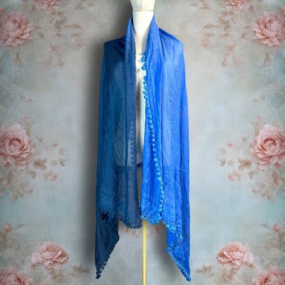 Matta Dupatta Blue Ombre 100% Silk Shawl Scarf - Picture 3 of 6